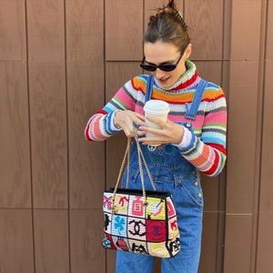 Striped chunky turtlenecked sweater